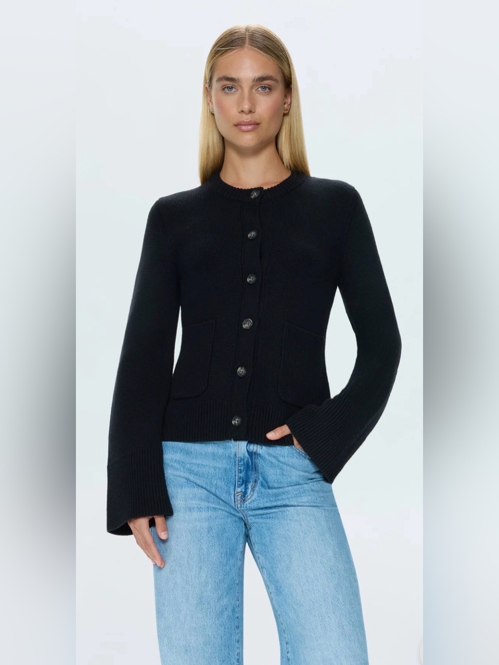 PISTOLA Denim Dani Cinched Waist Cardigan Knit Sweater Black Noir Medium M